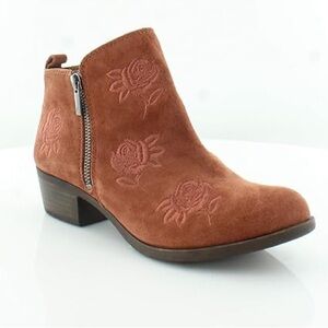 Lucky Brand Basel Ankle Booties Size 8 Rust Orange Rose Embroidered Fall